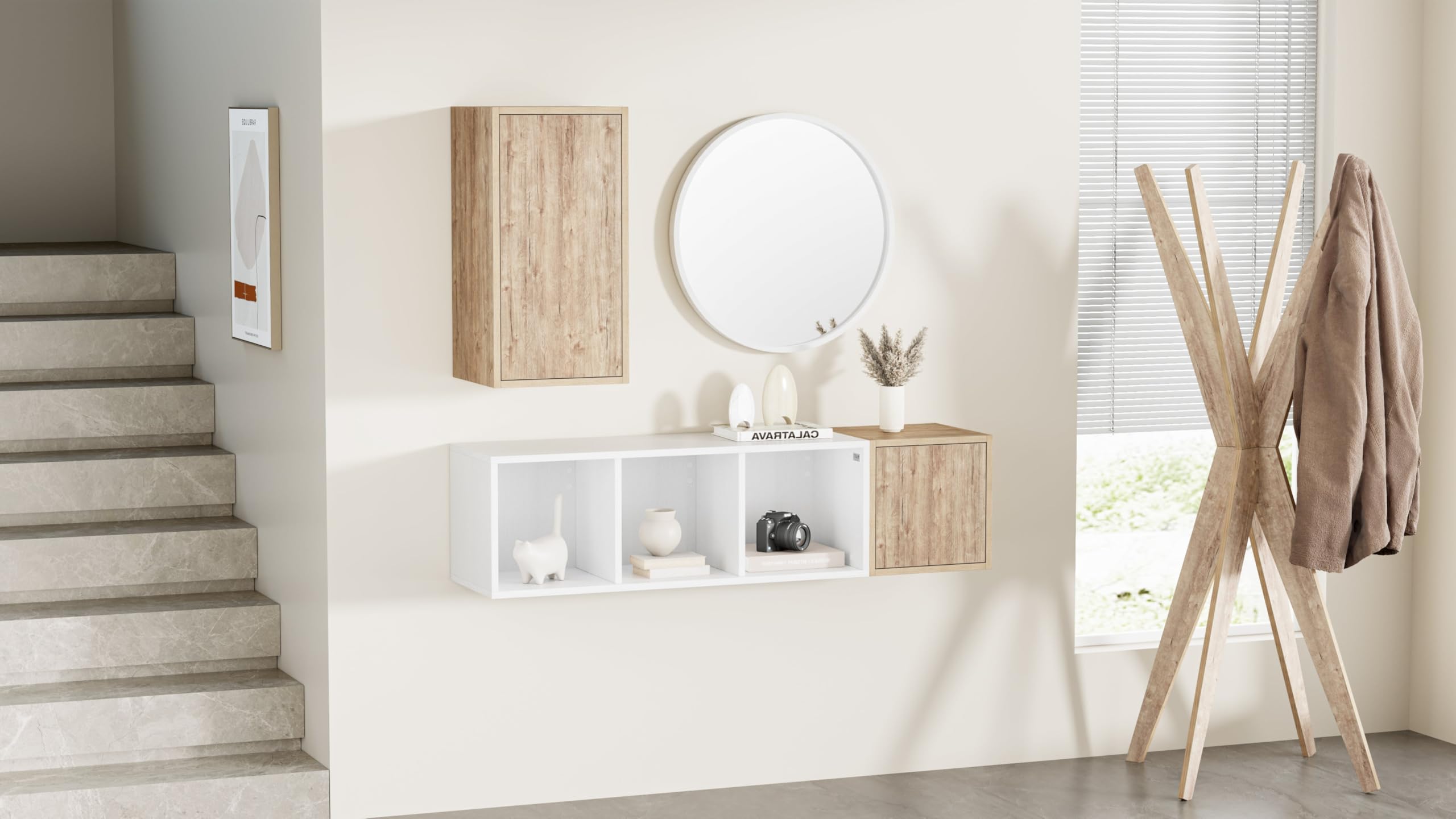 Mobili Fiver, Appendiabiti da terra di Design, Emma, Olmo perla, Appendiabiti moderno per Camera, Corridoio, Ingresso, Made in Italy