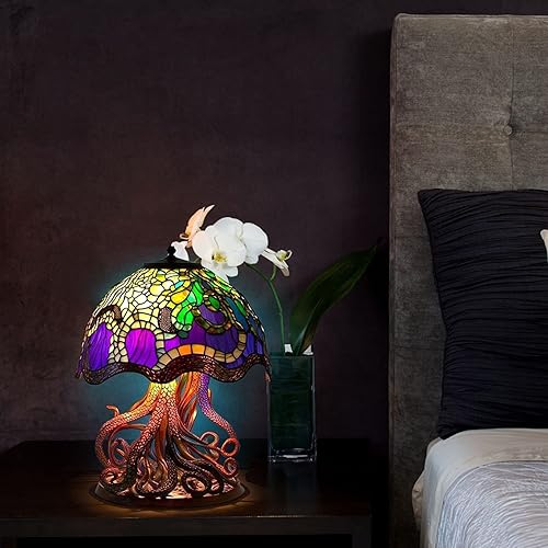 Miniatura 5 de WEERSHUN Lámparas de mesa de la serie de plantas de vidrieras 2030, lámparas de mesa vintage, lámparas de noche, lámparas de mesa altas, luces de