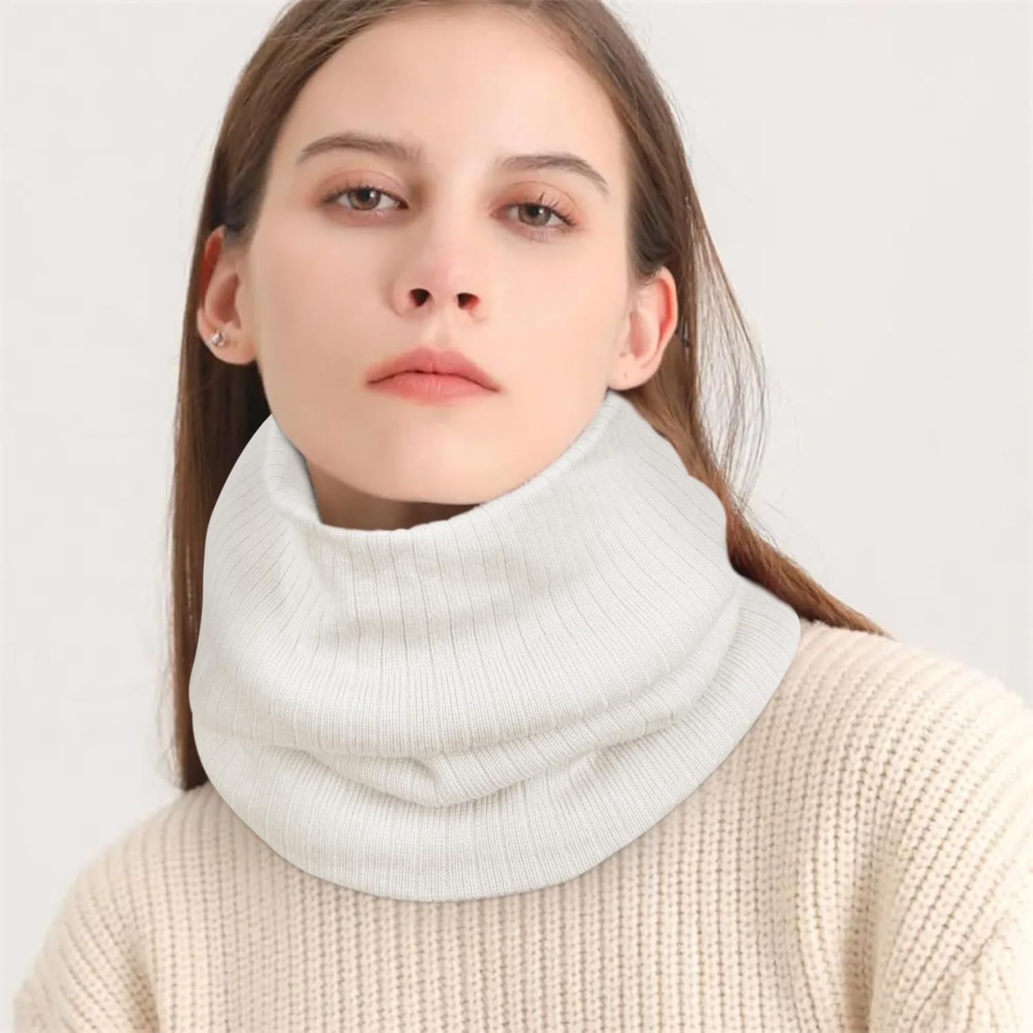 Chalier Infinity Scarf Winter Double-Layer Neck Warmer Knit Fleece Lined Circle Loop Scarves - Image 5