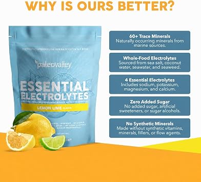 Paleovalley Essential Electrolytes Powder, Lemon Lime, Whole Food, 30 Serv