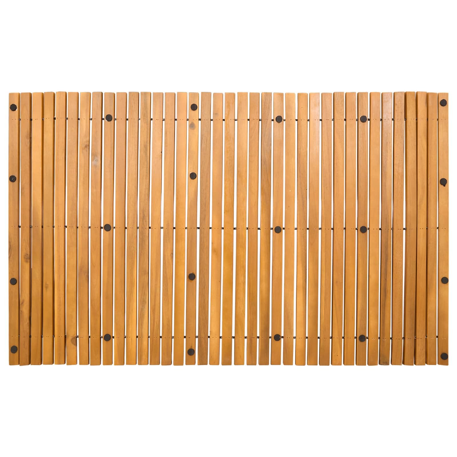 Badematte 100 x 60 cm aus Akazienholz, Duschmatte rutschfest, Holzmatte für Badezimmer und Wellnessbereich, platzsparend rollbar