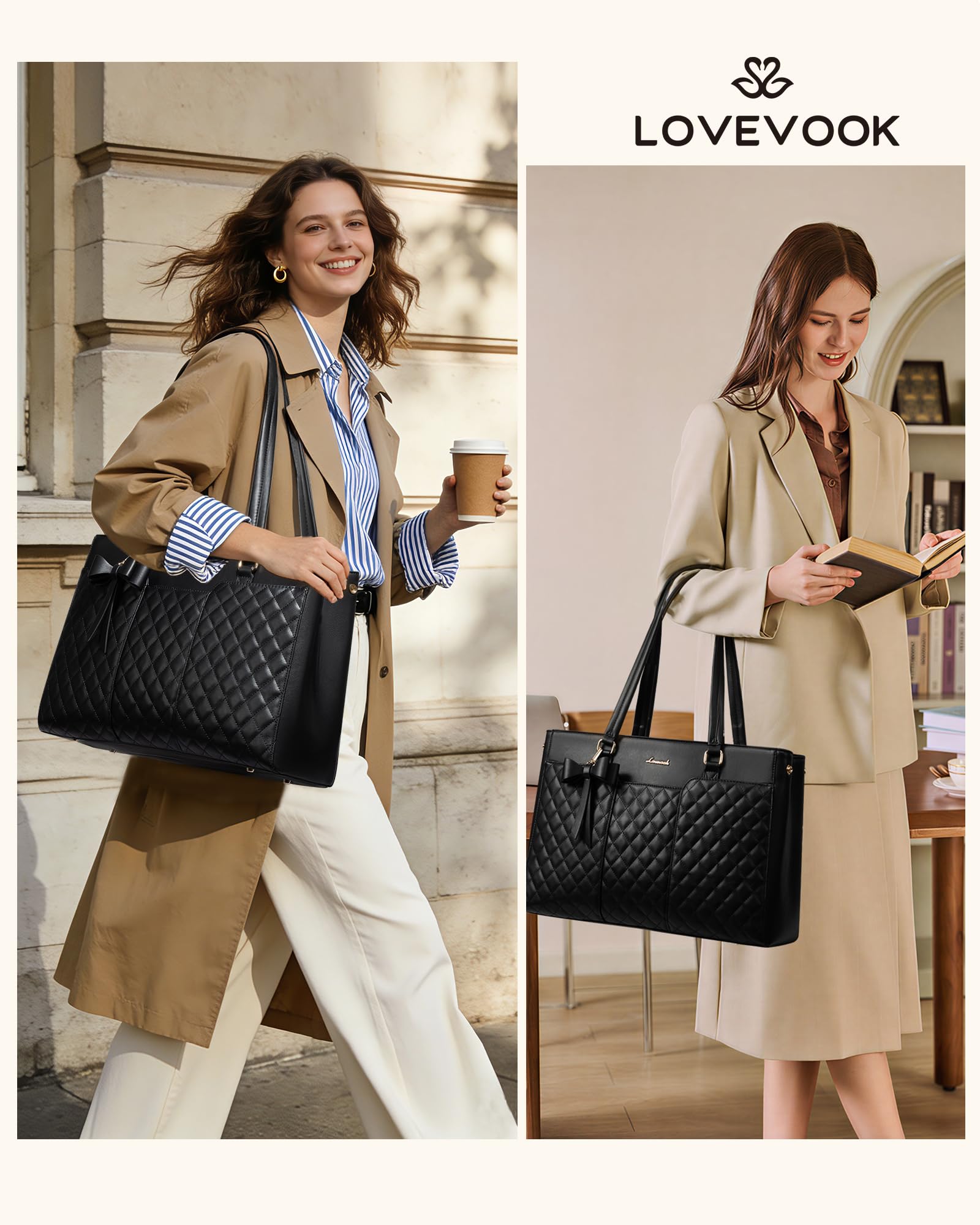 LOVEVOOK Handtasche Damen Groß Laptoptasche Shopper PU Leder Tote Bag für Arbeit Business Büro