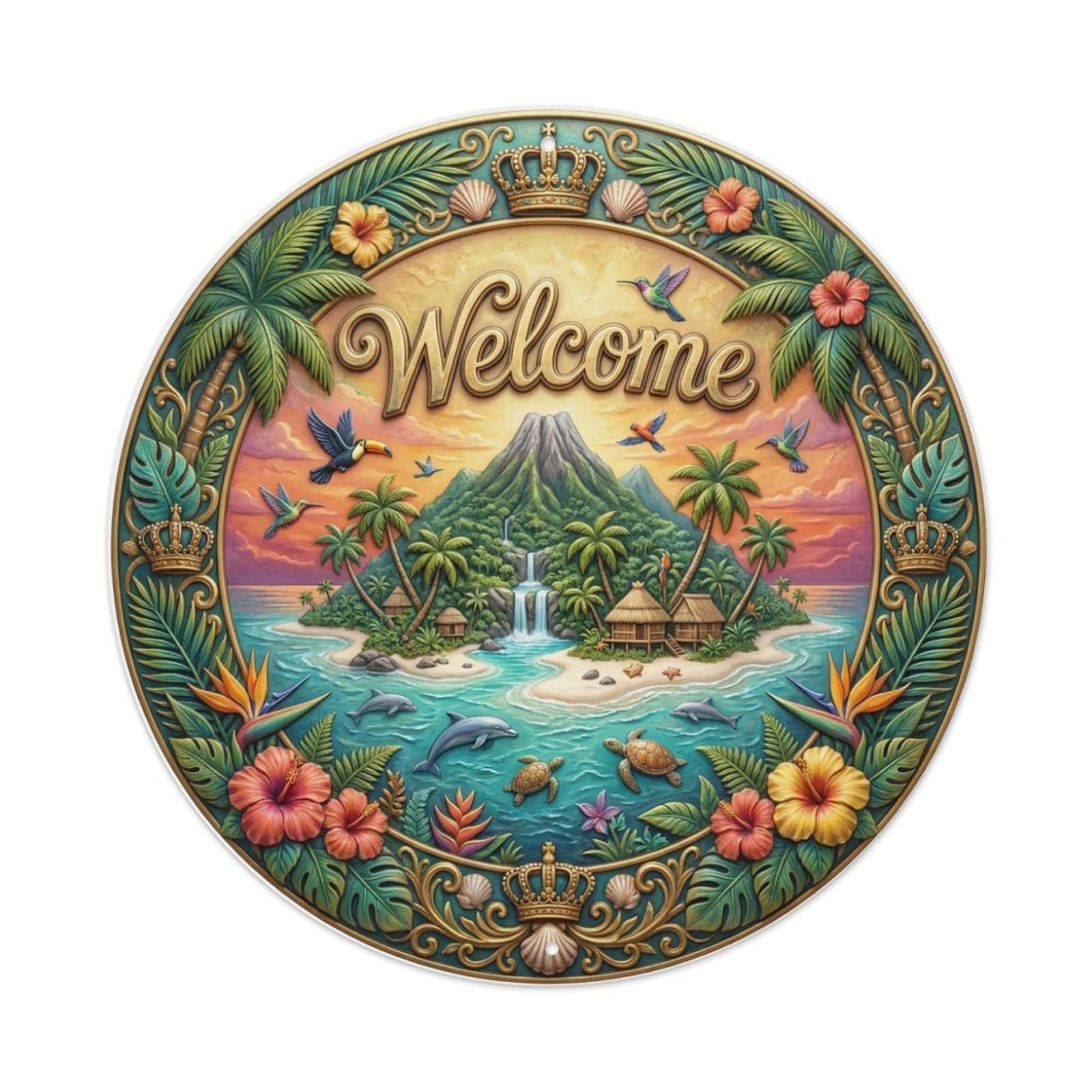 Metal Tin Sign Tropical Majesty Welcome Royal Paradise