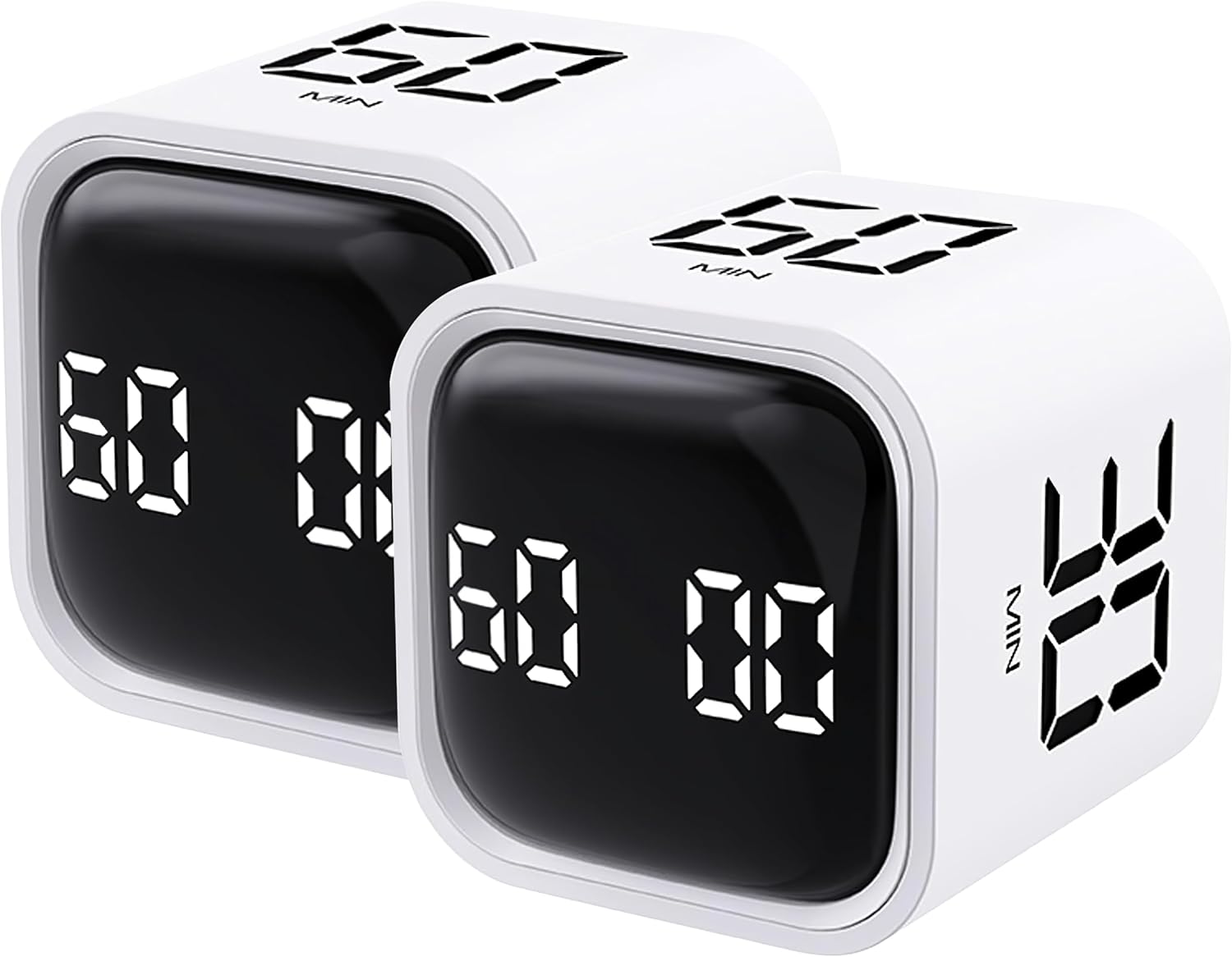 2Pcs Rotating Pomodoro Timer 5,10,30, 60 Minutes Preset,Desk Productivity Flip Timer, Visual Cube Countdown Stopwatch,Custom Modes/Vibration/High/Low Volume,ADHD Timers, for Study, Work, Kitchen