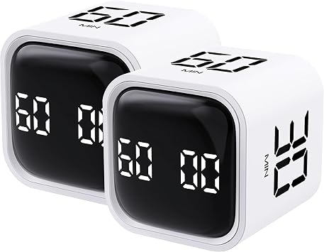 2Pcs Rotating Pomodoro Timer 5,10,30, 60 Minutes Preset,Desk Productivity Flip Timer, Visual Cube Countdown Stopwatch,Custom Modes/Vibration/High/Low Volume,ADHD Timers, for Study, Work, Kitchen