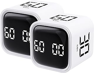2Pcs Rotating Pomodoro Timer 5,10,30, 60 Minutes Preset,Desk Productivity Flip Timer, Visual Cube Countdown Stopwatch,Custom Modes/Vibration/High/Low Volume,ADHD Timers, for Study, Work, Kitchen