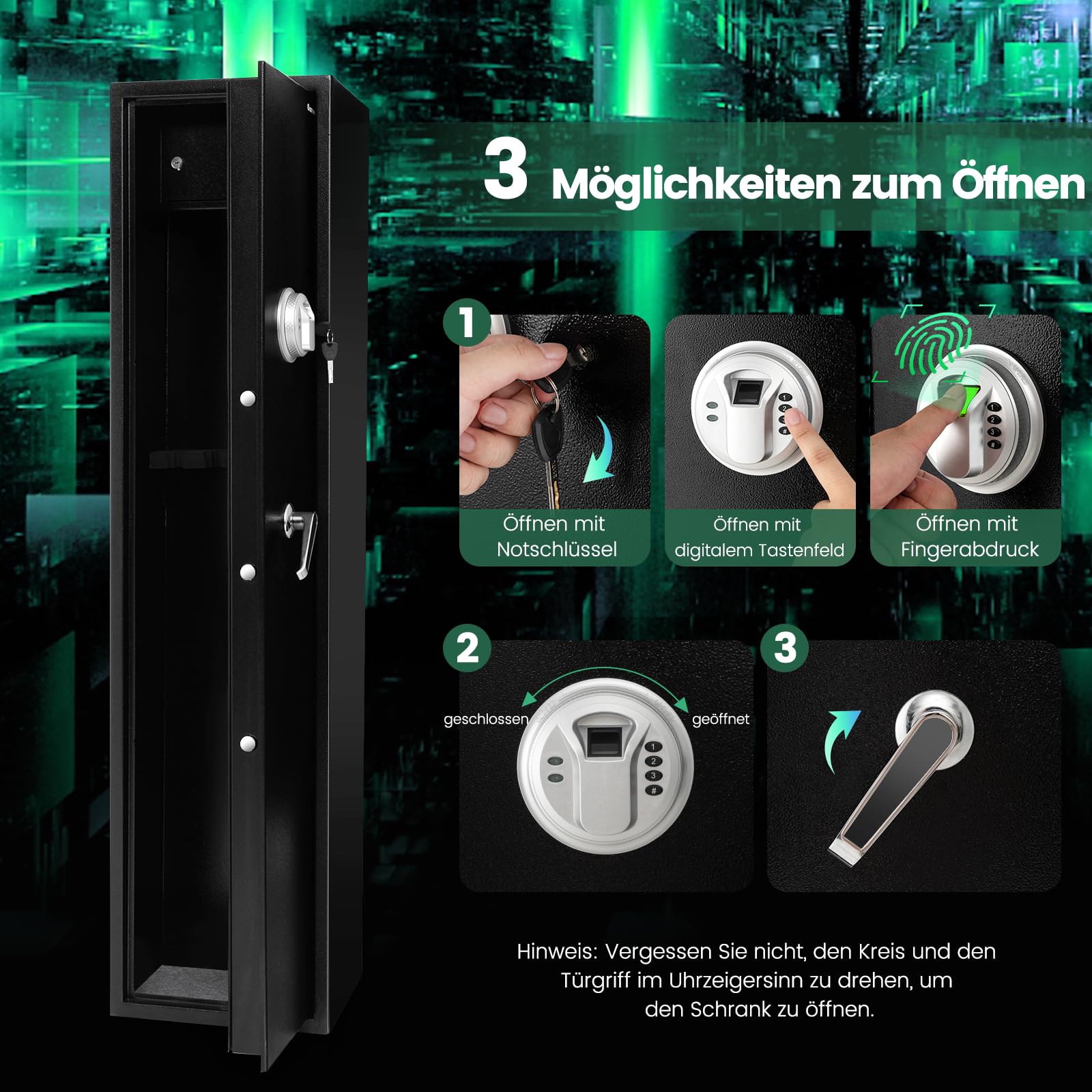 COSTWAY Waffenschrank für 5 Gewehre, Waffentresor verstellbar mit Elektronikschloss, Fingerabdruck, Munitionsschrank aus Stahl mit Pistolenfächern, Taschen, Langwaffenschrank für Pistolen, Munition