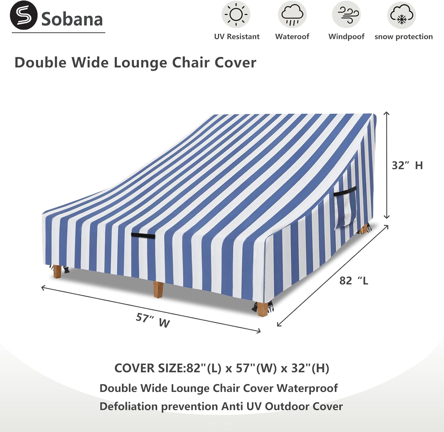 Waterproof Double Chaise Lounge Cover,600D Heavy Duty 82Inch Double Wide Patio Chaise Lounge Chair Covers-Blue