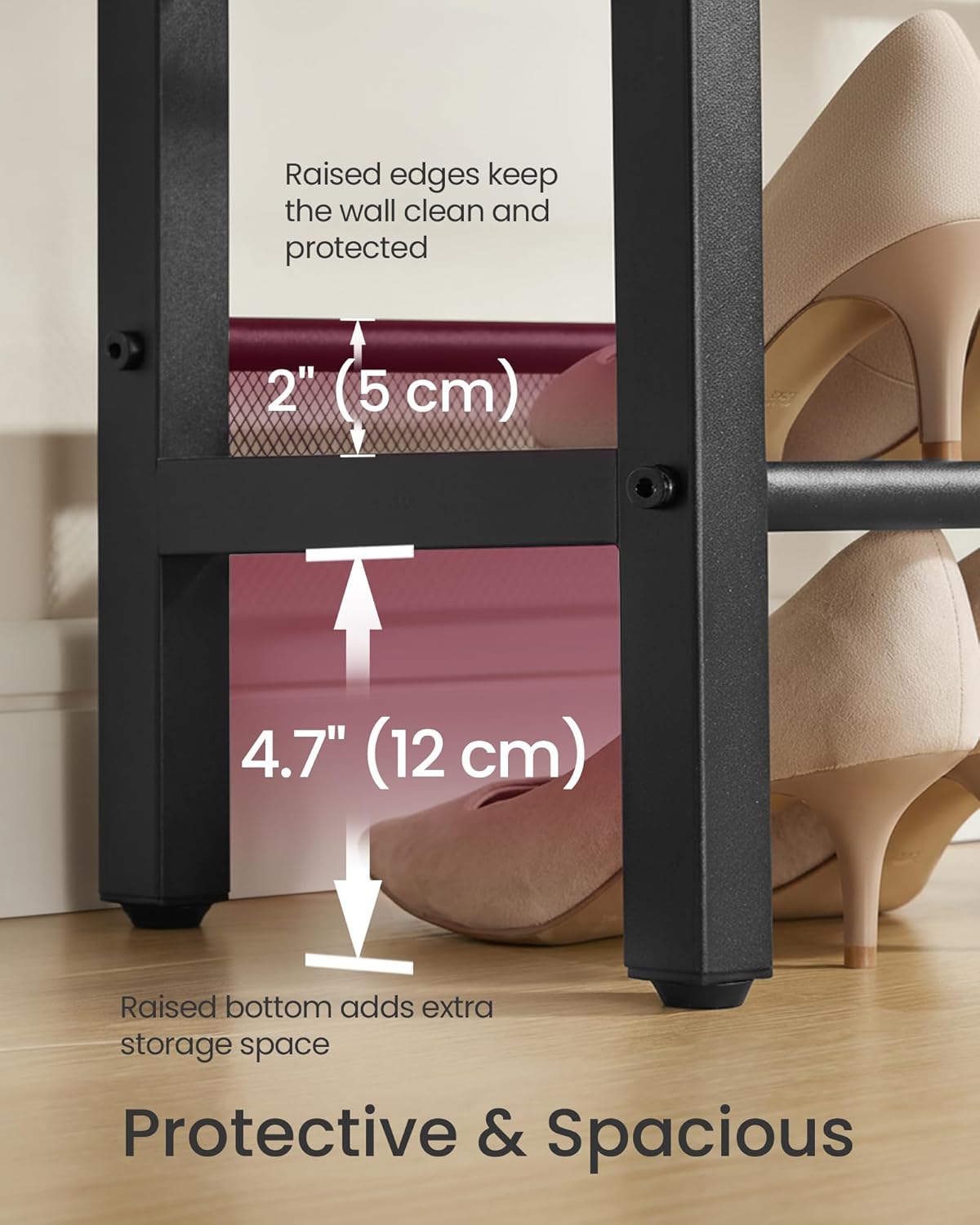 VASAGLE 3 Tier Shoe Rack Bench, One Piece Shelves, Shoe Storage Organizer with Raised Edges, Industrial Style, Easy Assembly, 11 x 39.4 x 19.7 Inches, Rustic Brown and Matte Black ULSB075KD01S