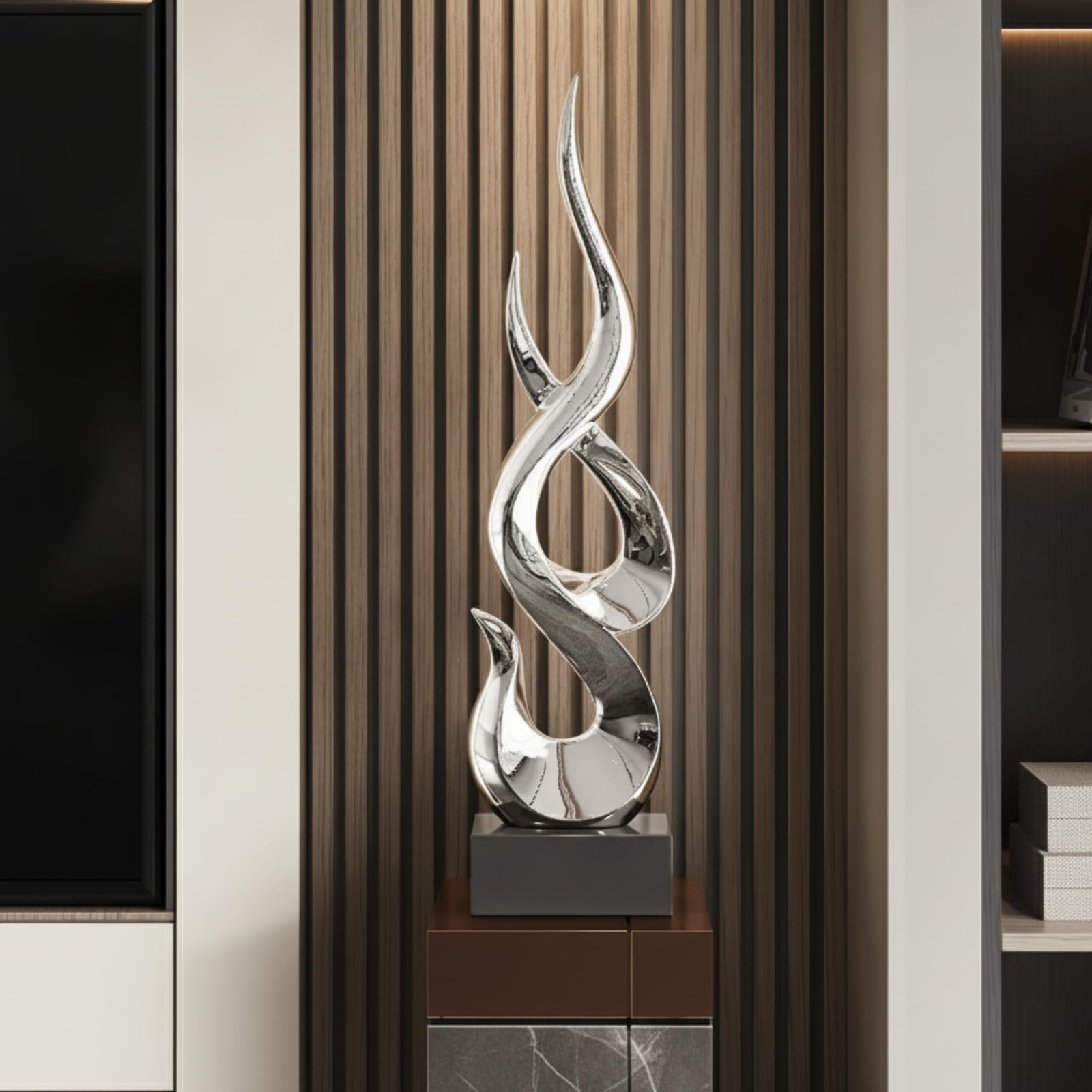 Scultura Moderna Scultura con Base Minimalista Ornamento da Tavolo per Amanti Del Design, Collezionisti, Soggiorno, Argento, Piccolo