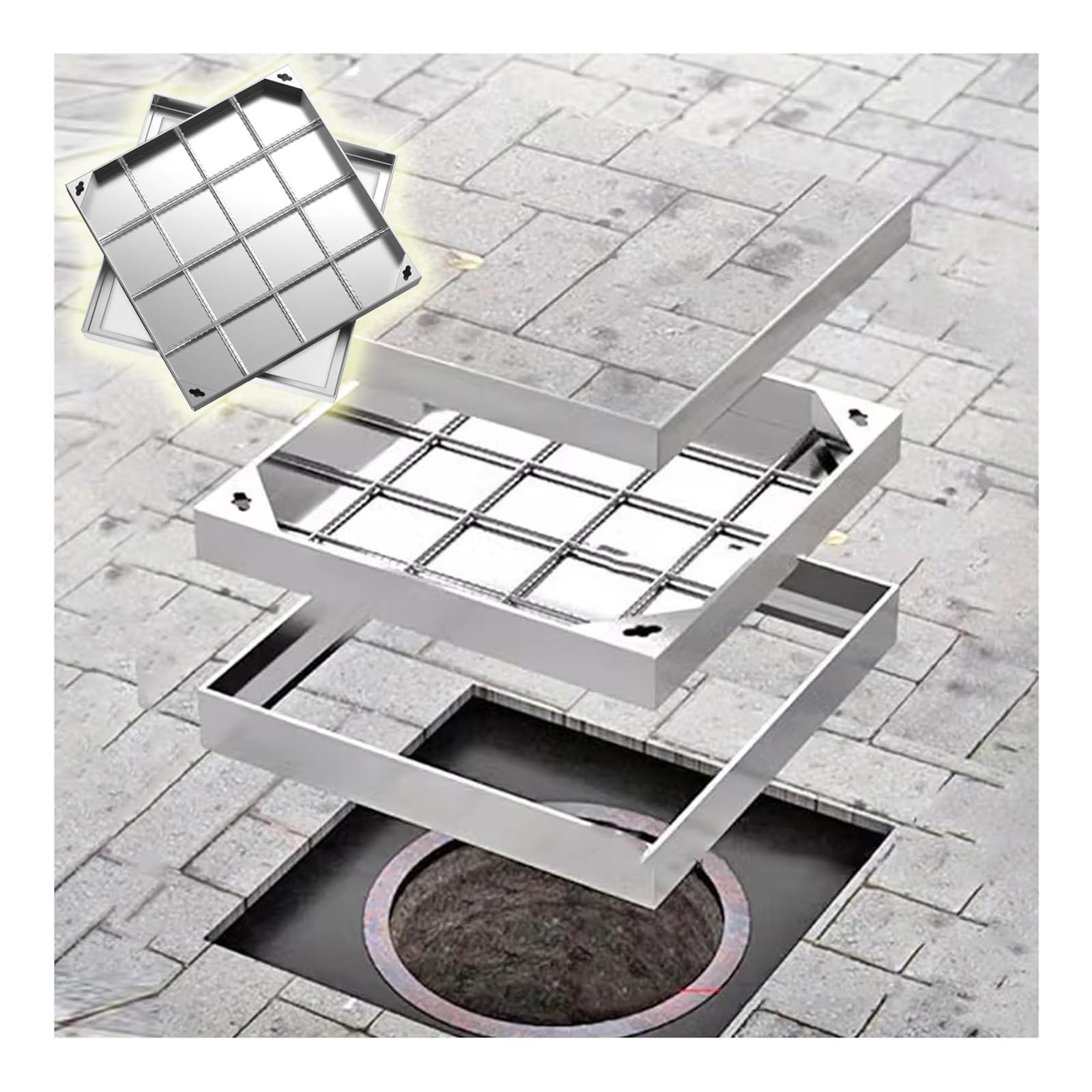 GBRSXYIP Invisible Manhole Cover Flush-Fit Sewage Basin Cover Outdoor Septic Tank LidDecorative Cover & Frame with Base 30x30cm (11.8x11.8in) for Gardens
