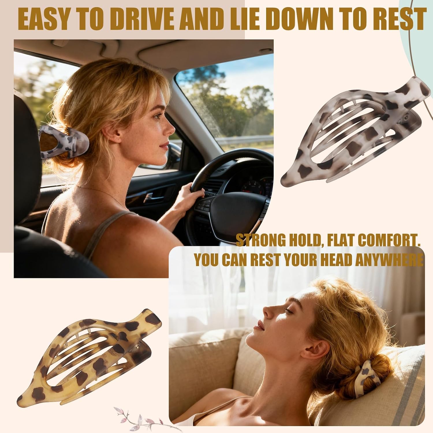 CHANDAT Flat Hair Clip 6 pcs Lay Down Claw Clips Hair Accessories for Women Styling-Leopard