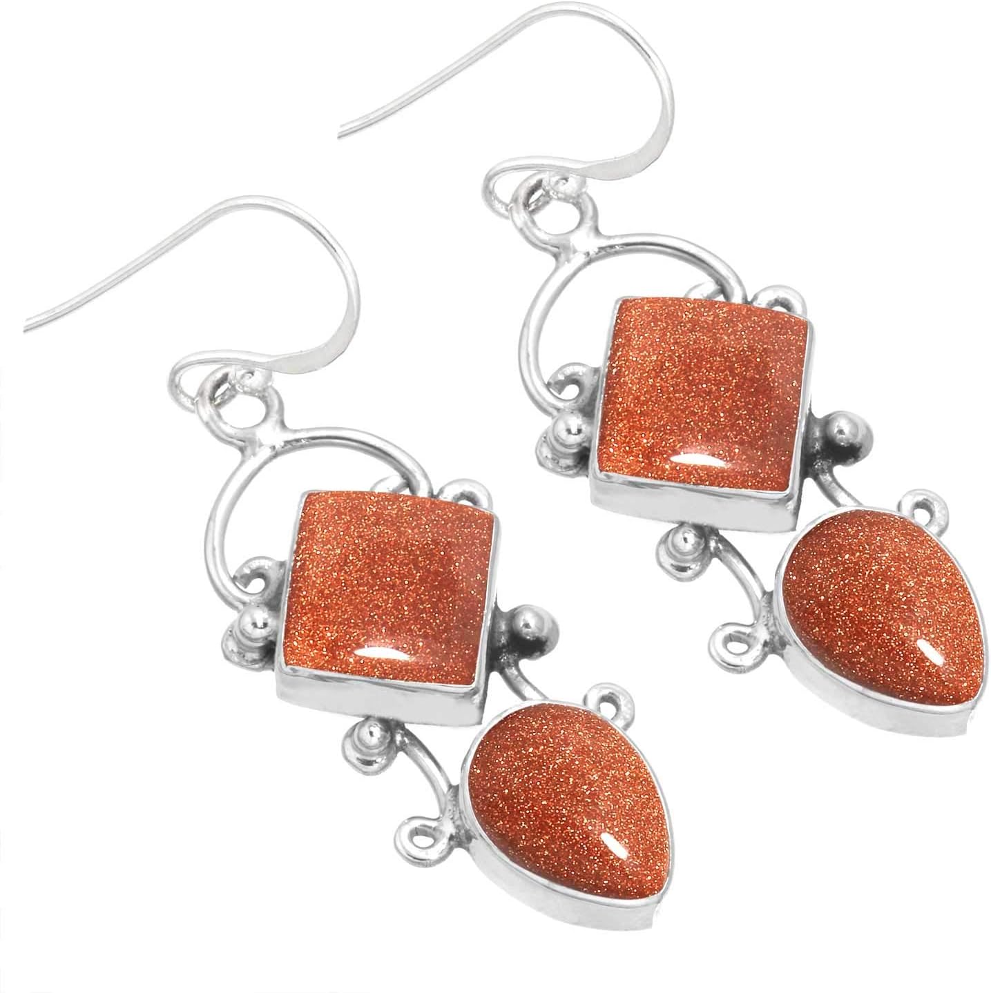 JEWELOPORIUM 925 Sterling Silver Handmade Drop Dangle Earring for Women Two Gemstone Fashion Jewelry for Gift (98558_E) JEWELOPORIUM 925 Sterling Silver Handmade Drop Dangle Earring for Women Two Gemstone Fashion Jewelry for Gift (98558_E)