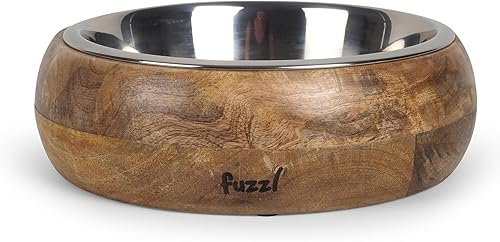 Fuzzl Titan Cuenco para Perros de Madera y Acero Inoxidable, 24 cm