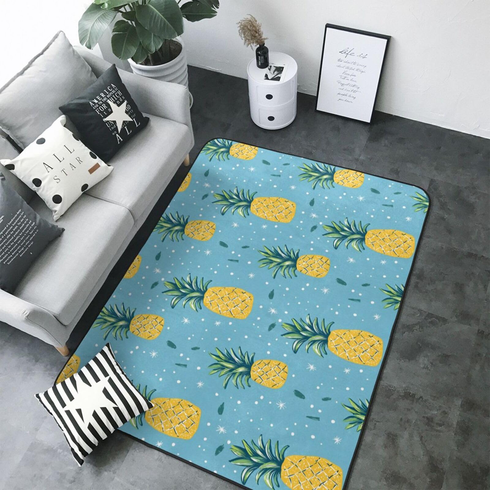 Grand tapis de salon ananas 203x147 cm doux et imprimé pour chambre