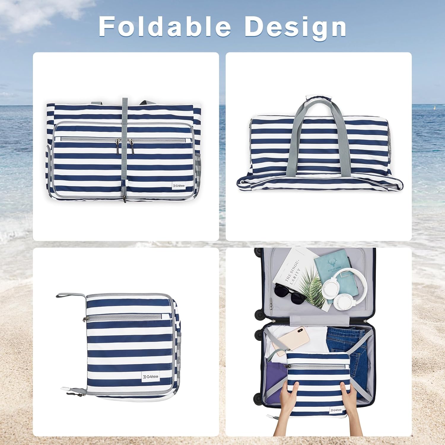 G4Free Large Beach Bag, Foldable Tote with Zipper, Waterproof Sandproof Pool Bag - Image 7