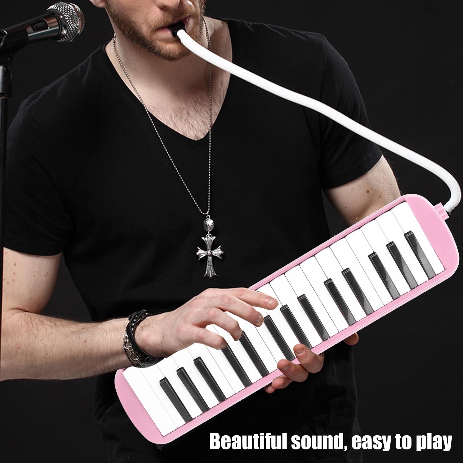 Melodica-Instrument mit 32 Tasten, Keyboard-Musikinstrument Im Klavierstil für Anfänger und für die Übungstasche Zum Musiktraining (Rosa)