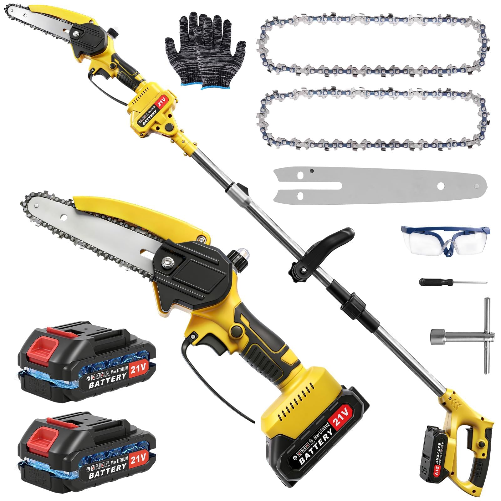 2-in-1 Akku-Astschere & Hochentaster mit Teleskopstiel – 21V,2x2000mAh,2600W – ausziehbar bis 1,72m,Edelstahl+ABS – multifunktionales Astsäge-Set für Baumschnitt,Heckenschnitt & Gartenpflege.
