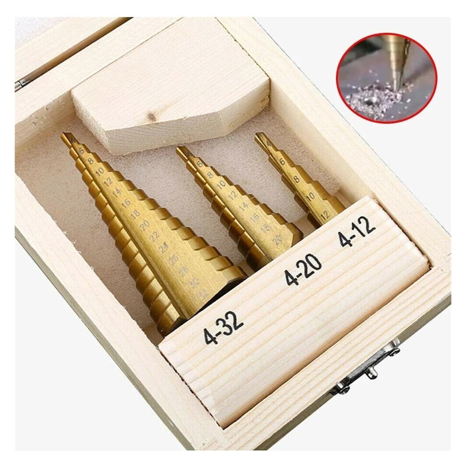 Juego de brocas escalonadas cono HSS titanio 3 piezas | Herramientas cortadoras de agujeros multiusos de 4-12/4-20/4-32 mm(No packing)