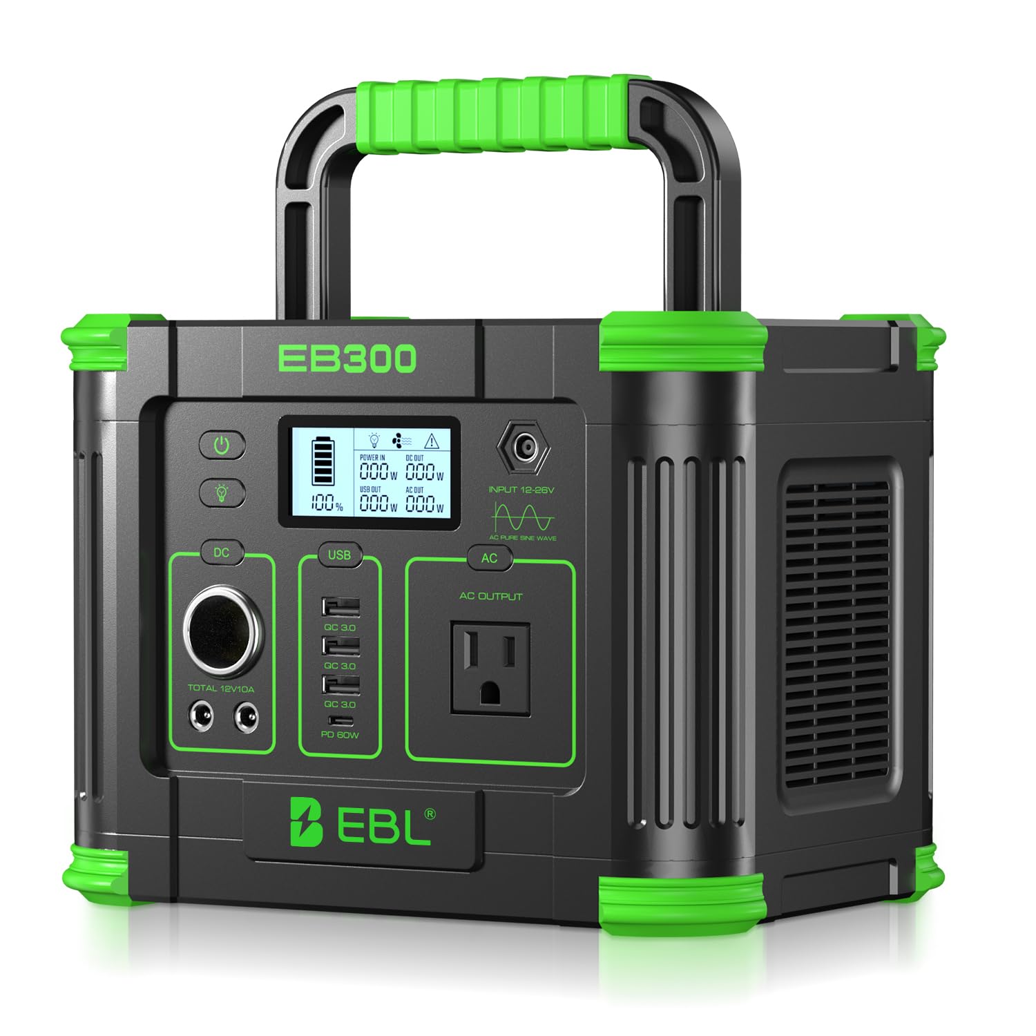 EBL Portable Power Station 330W 288 6Wh Solar Generator 60W USB-C PD 5W Wireless Charger SOS Emergency Light
