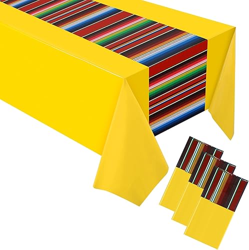 Oudain Mantel de plástico para fiesta, 3 piezas, 108 x 54 pulgadas, desechables, impermeables, mexicanos, a rayas, para noche de tacos, festivales,