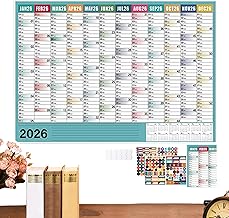 Wandkalender 2026 12 Monate | Jahreskalender Wandkalender | Schuljahresposter mit Aufklebern für Schule, Büro, Zuhause, Klassenzimmer