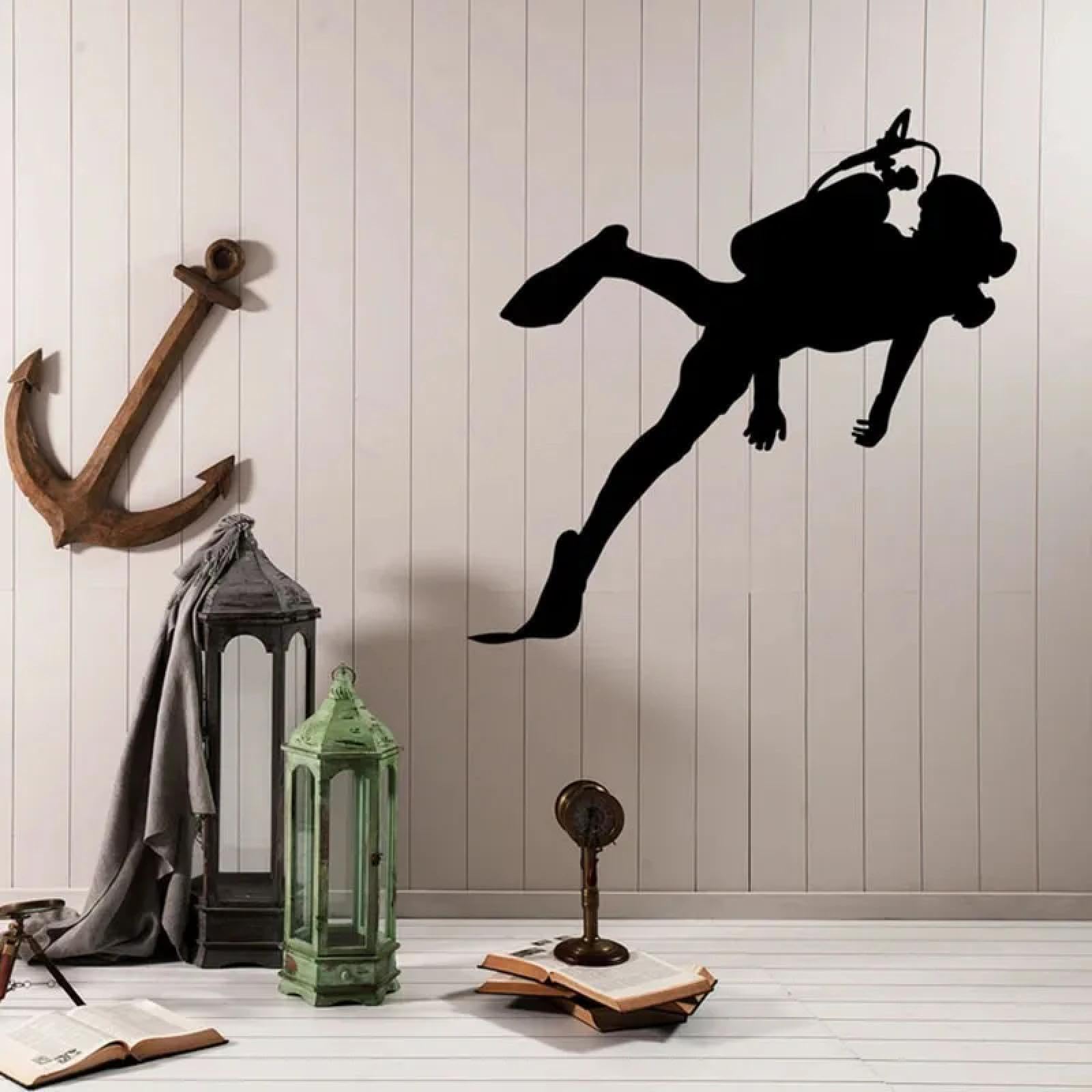 Wall Stickers for Divers Ocean Underwater Sports Vinyl Stickers for Doors and Windows Aquarium Bedroom Bathroom Decals/Black