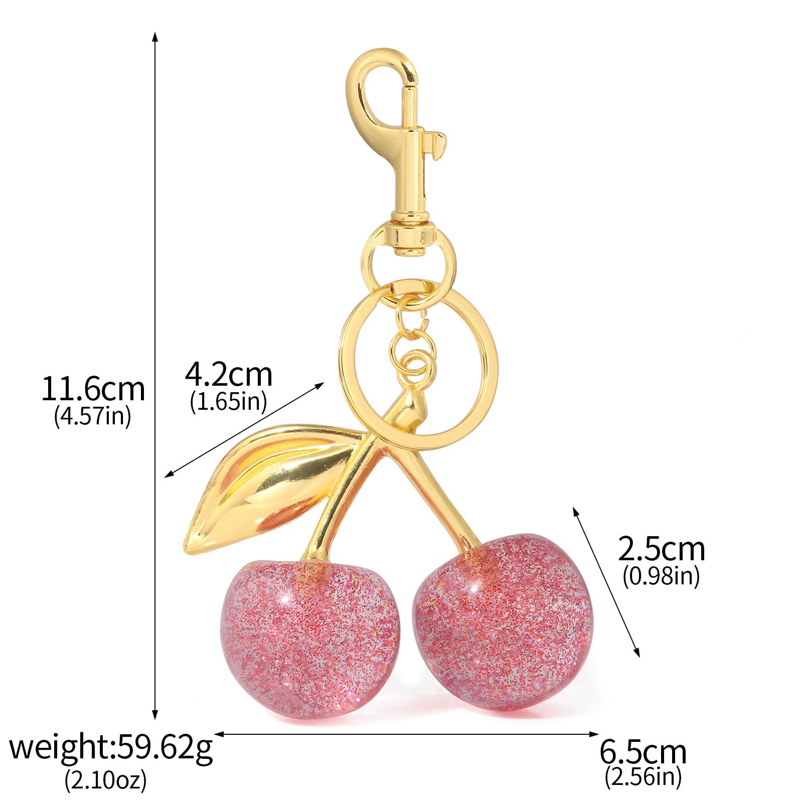Llavero con dije de cerezo para mujer, bonito bolso de mano, accesorios con purpurina, cereza, regalos de lujo