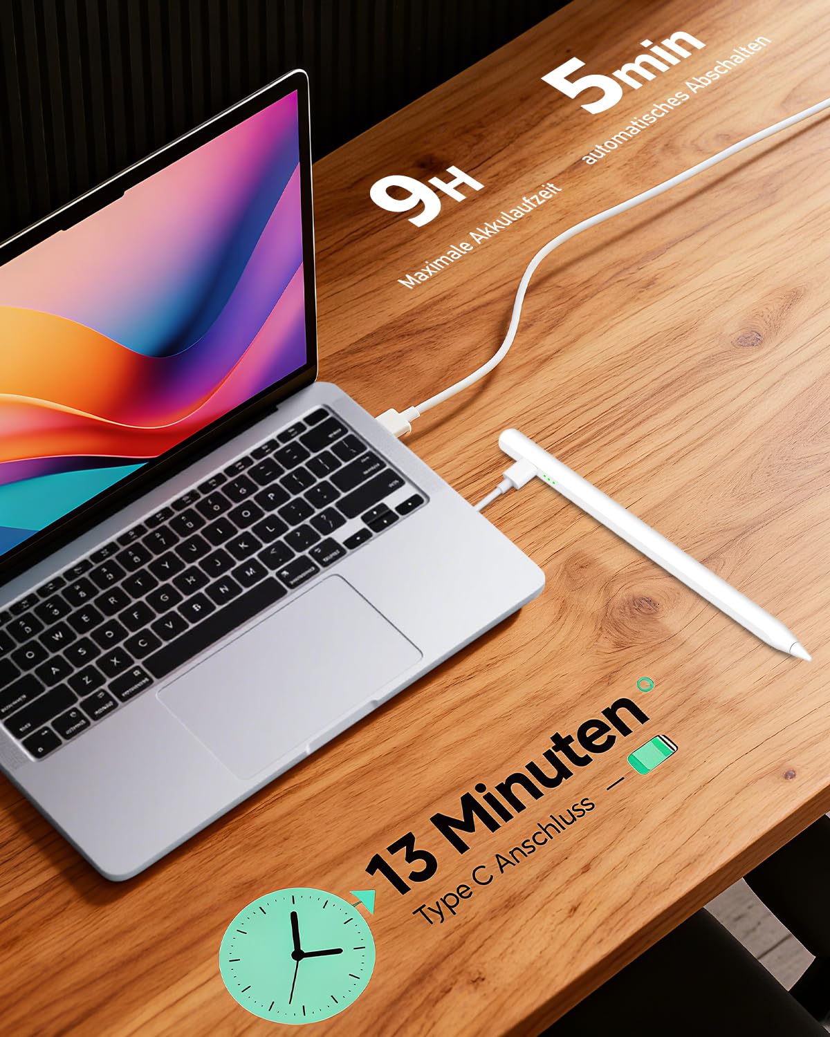 Stylet pour iPad 9e/10e Génération, Charge Rapide 13 Minutes, Pencil Apple iPad (2018-2025) 10/9/8/7/6e, Pro 12,9/11/13 Pouces M4, Air 3/4/5/M2, Mini 5/6/7