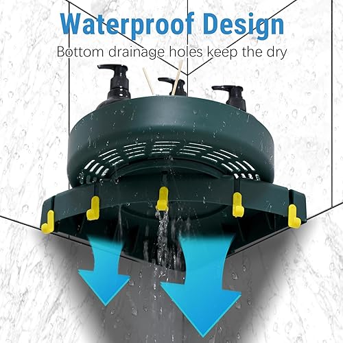 Miniatura 5 de Organizador esquinero de ducha giratorio de 360, estante de almacenamiento de ducha interior de plástico sin perforaciones, 5 ganchos para baño,