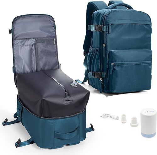 Vista 139 de VECAVE Mochila de viaje para laptop, mochila aprobada para vuelos,Mochila deportiva para universidad casual, E-peacockblue, Mochila para laptop