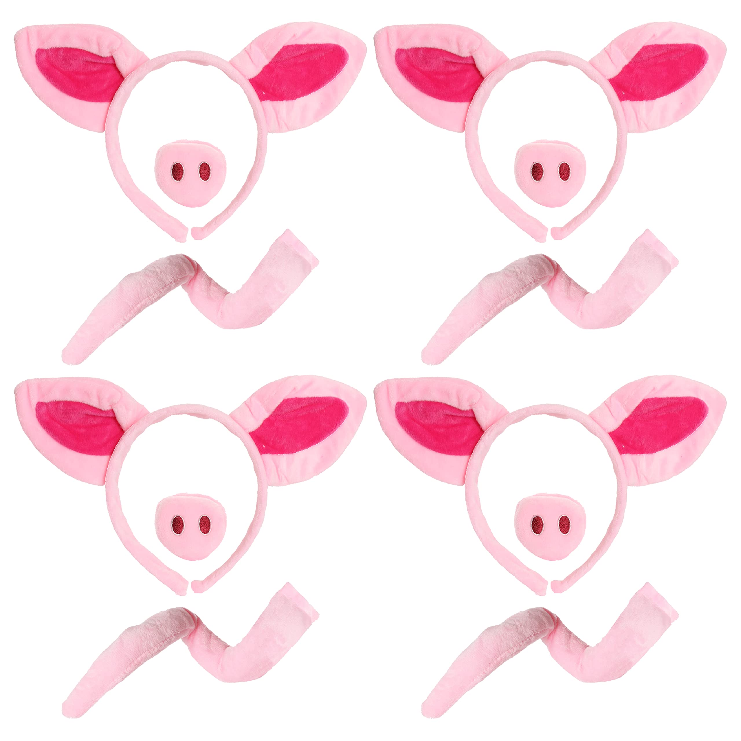 I LOVE FANCY DRESS Pig Costume Accessory Kit - Pink Pig Ears on Headband, Fake Pig Nose and Pig Tail - One Size Fits Most Adults - Pack Of 4, Rose
