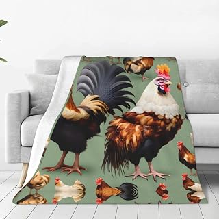 50"x40" Soft Winter Blanket Anti-Pilling Flannel Unique Rooster and Chicken Print Skin-Friendly for Bedroom Sofa