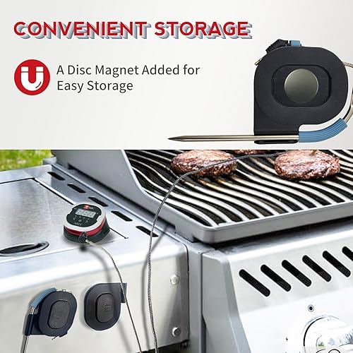Miniatura 6 de Repuesto de sonda de carne profesional para parrillas Weber, igrill, equipada con 4 envolturas de cable de sonda, 4 parches magnéticos y 4 soportes