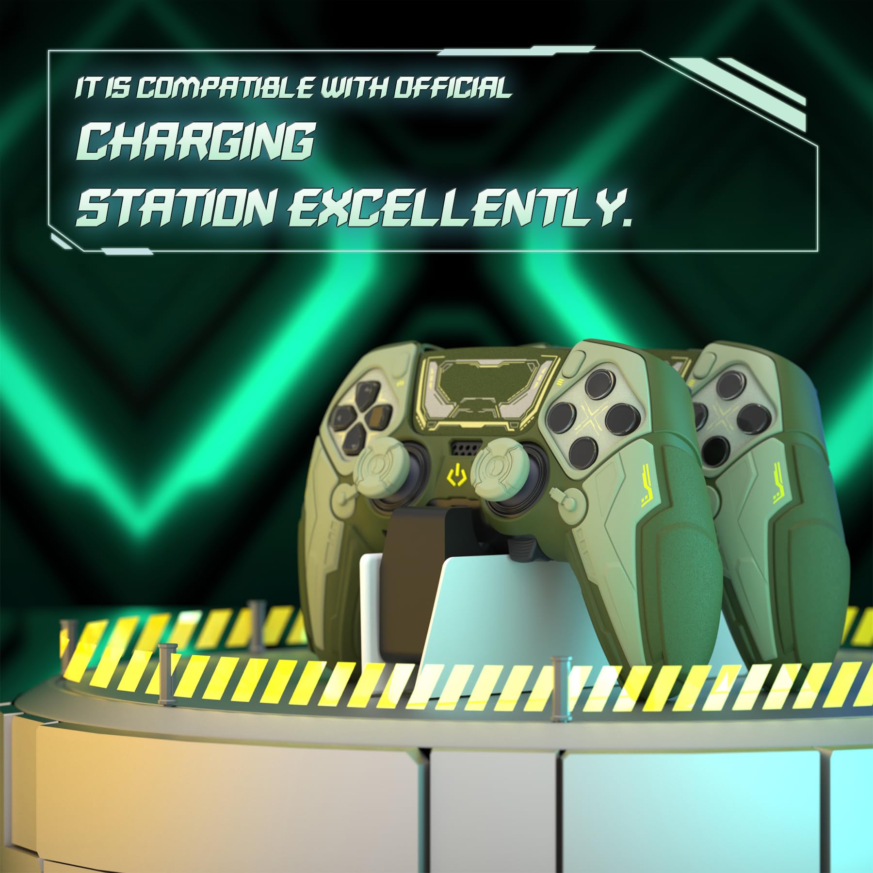 PlayVital Silikonowe Etui do ps5 Edge Kontroler,Osłona Ochronna Do ps5 Edge z Nakładkami na Joysticki i Naklejkami,Antywstrząsowy Pokrowiec – Zielony Wojskowy & Szałwiowy