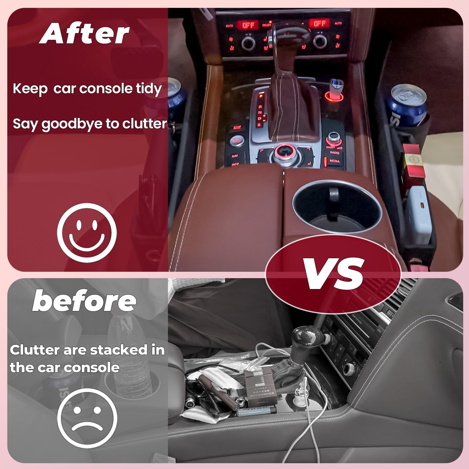 2 Packs Car Seat Gap Filler Organizer, Car Seat Organizer, Seat Gap Storage Box with Cup Holders for Drink, Car Leather Cup Holder Gap Bag Front Seat for Phone, Sunglasses,Keys(Left+Right Side)