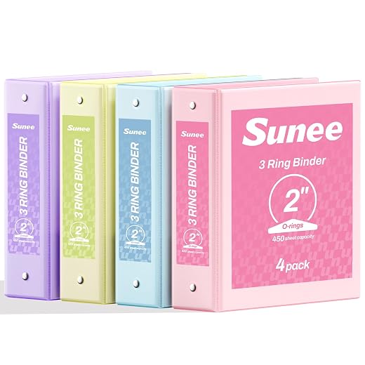 SUNEE 3 Ring Binders 2 Inch 4 Pack, Clear View Binder Three Ring PVC-Free (Fit 8.5x11 Inches) for School or Office Supplies, Assorted Pastel