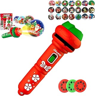 COTTNY Flashlight Projector Torch Lamp Toy, 24 Patterns Slide Projector Torch for Children, Slide Projector Flashlight Story Projection Torch, Bedtime Toy for Kids (Red), 1.81x1.81x4.52 inches