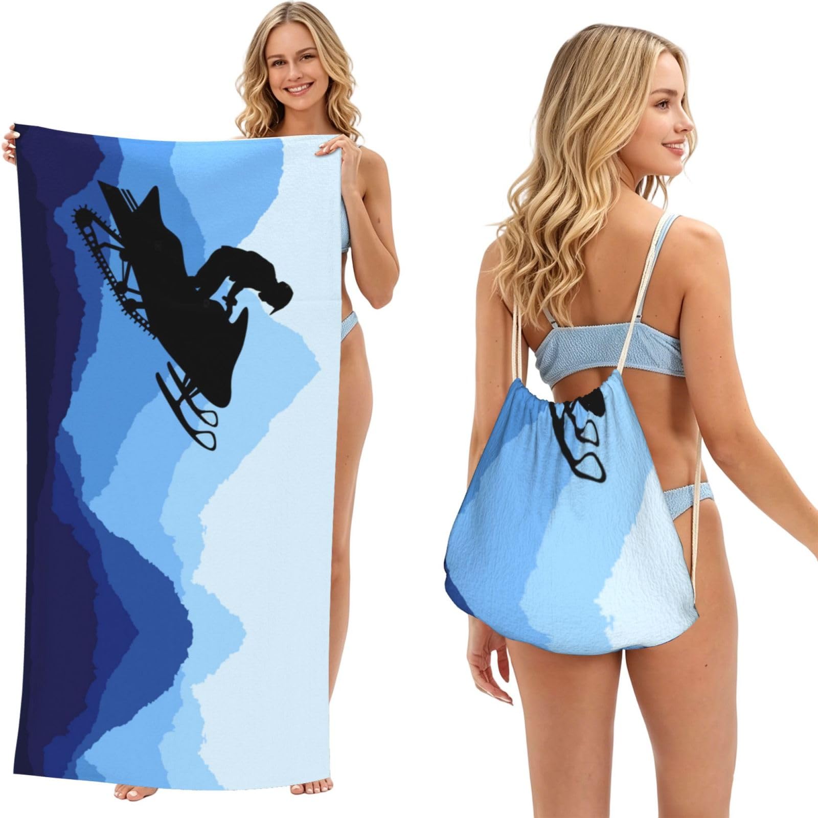 WSHFFILO Snowmobile printed 2 in 1 Packable Towel Bag Bath Towel Beach Towel