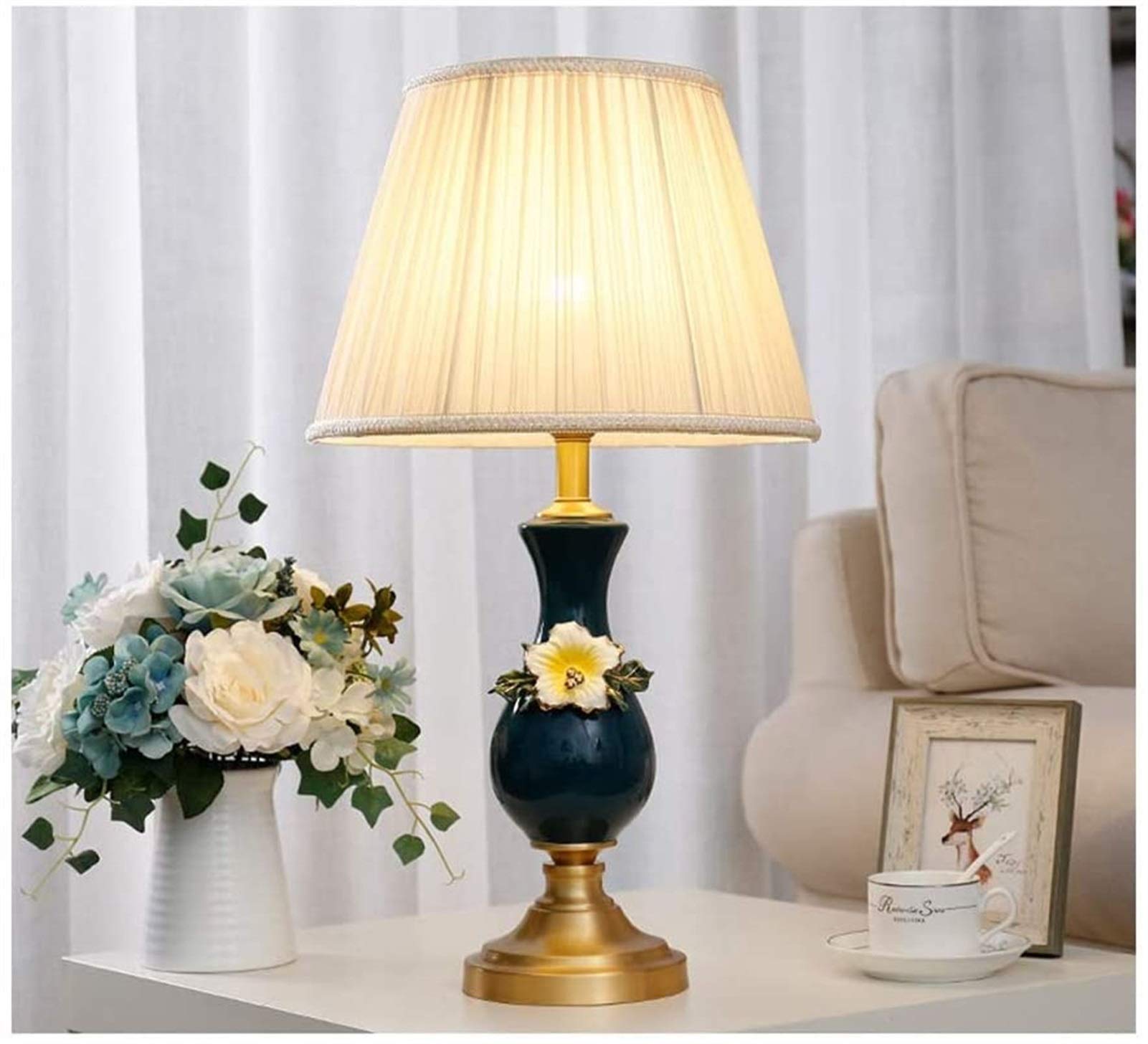Elegancka malowana lilia ceramiczna stolik nocny do sypialni gabinet dekoracja salonu lampa biurkowa, (rozmiar: ściemniacz)