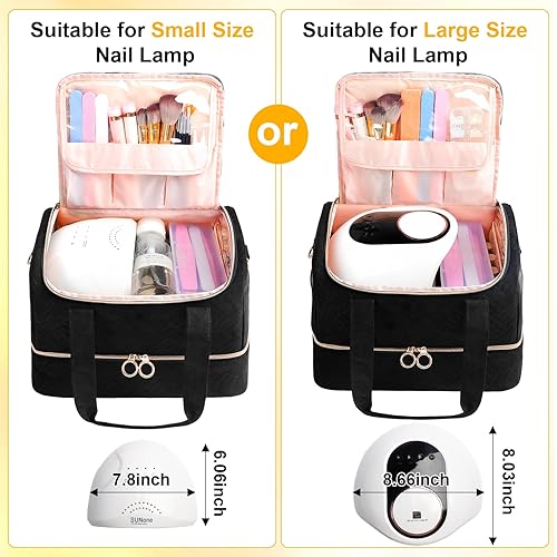 Miniatura 9 de Bolsa organizadora de esmalte de uñas con capacidad para 50 botellas (0.5 fl oz0.5 onzas) y lámpara de uñas, kit de terciopelo suave para uñas,
