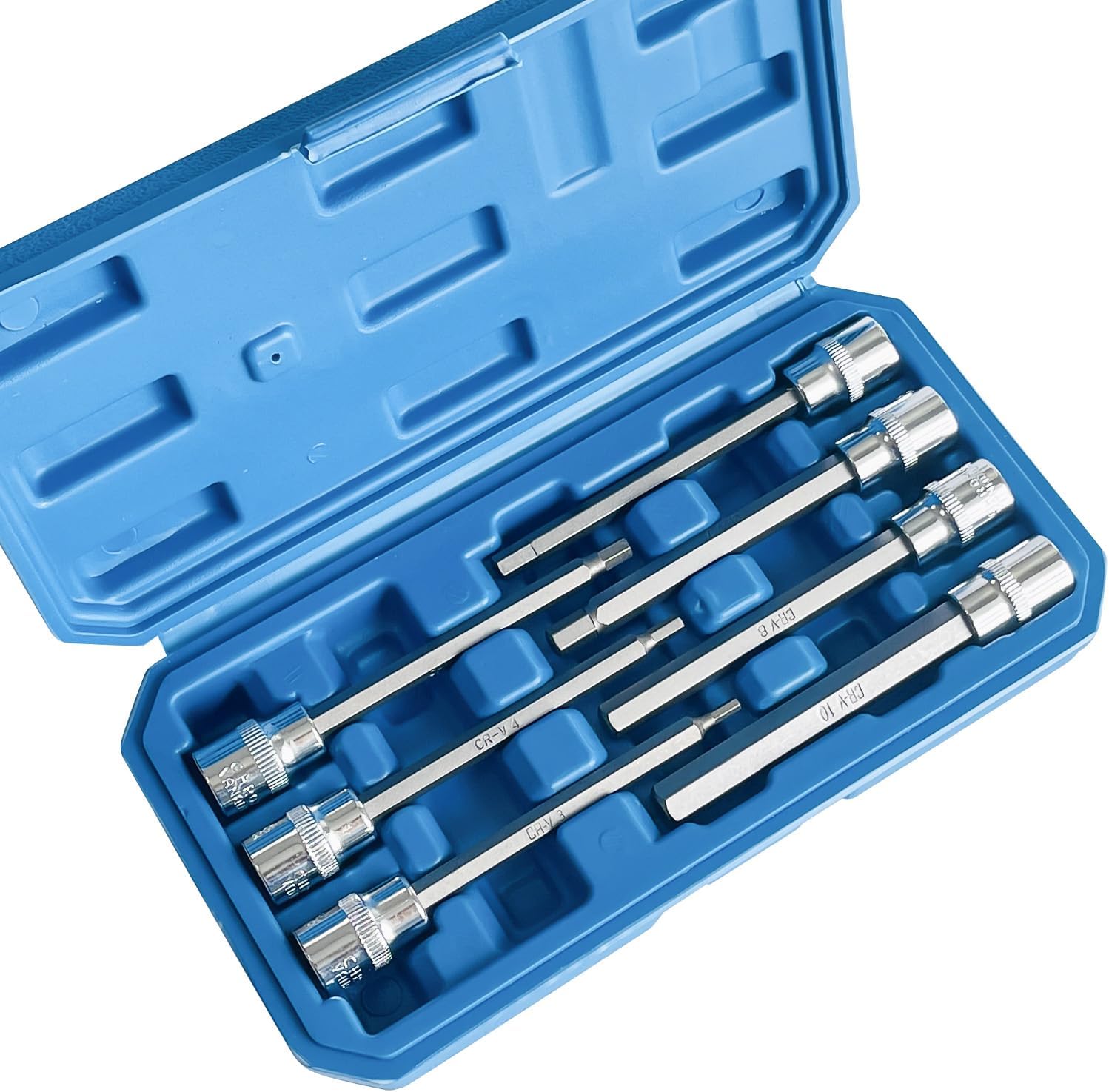 Sutekus 3/8" Drive Extra Long Allen Hex Bit Socket Set Heavy Duty Chrome Vanadium & S2 Alloy Steel Hex Head in 3mm - 10mm Metric Drive Sizes, 7 Pieces
