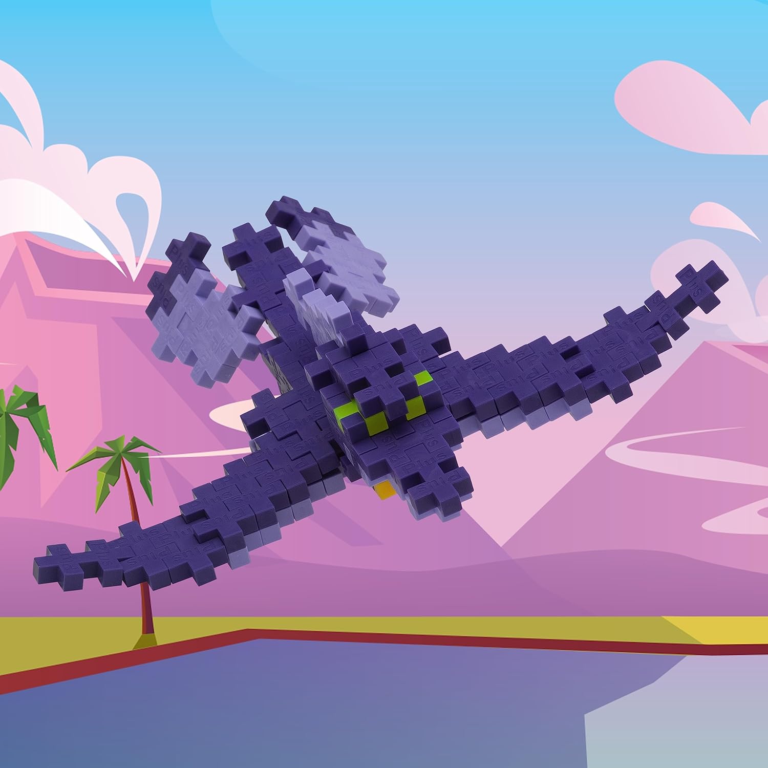 Assembled Pteranodon figure flying against a colorful background