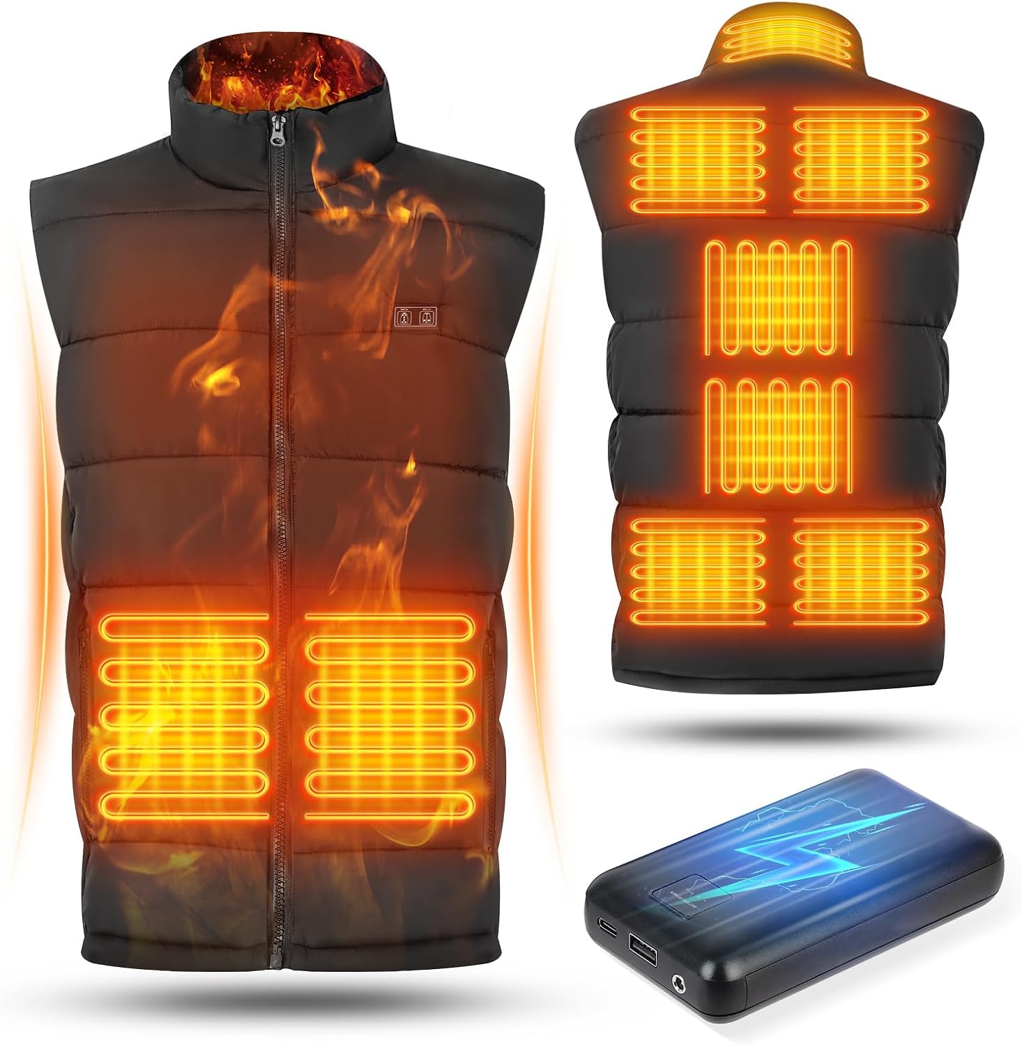 Heated Vest for Men With 16000mAh Battery, 3-Temp Dual Control, 9 Heat-Zone, Wind/Waterproof, for Skiing Hiking