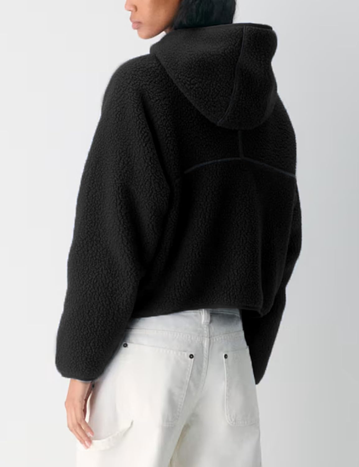 Fleece Pullover Women Long Sleeve Half Zip Sherpa Hooded Sweatshirts Warm Teddy Fall Fuzzy Jacket with Pockets - Image 2