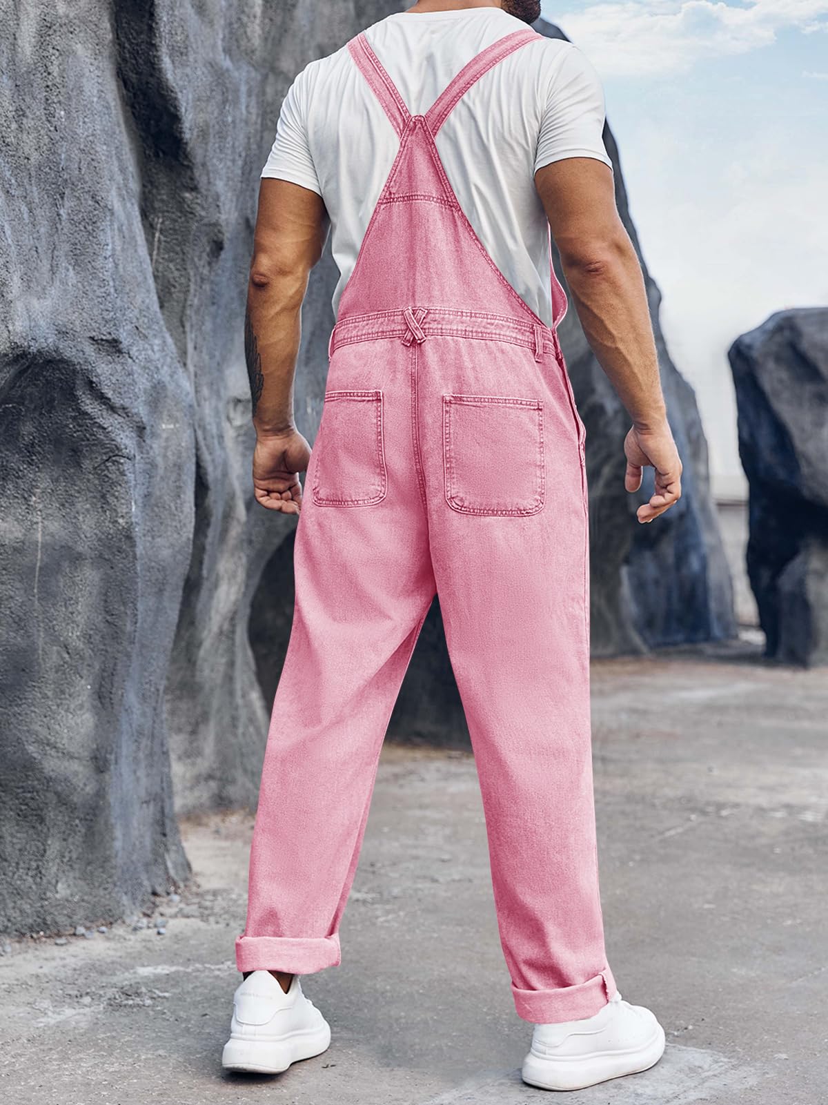 Runcati Herren Denim Latzoverall Jeans Strampler Hose Verstellbarer Riemen Arbeitskleidung Slim Fit Jumpsuit