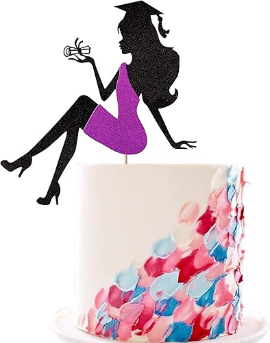 1 pieza de decoración para pastel de graduación 2023 con tapa de graduación con purpurina, diploma de tacón alto para niña, selección de pastel de