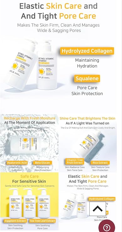 Retinol Vitamin C Vitamin E Body Lotion 300ml – Brightening & Firming Moisturiser with Centella Asiatica – Anti-Aging, Smoothing & Hydrating Body Cream for Dull & Dry Skin