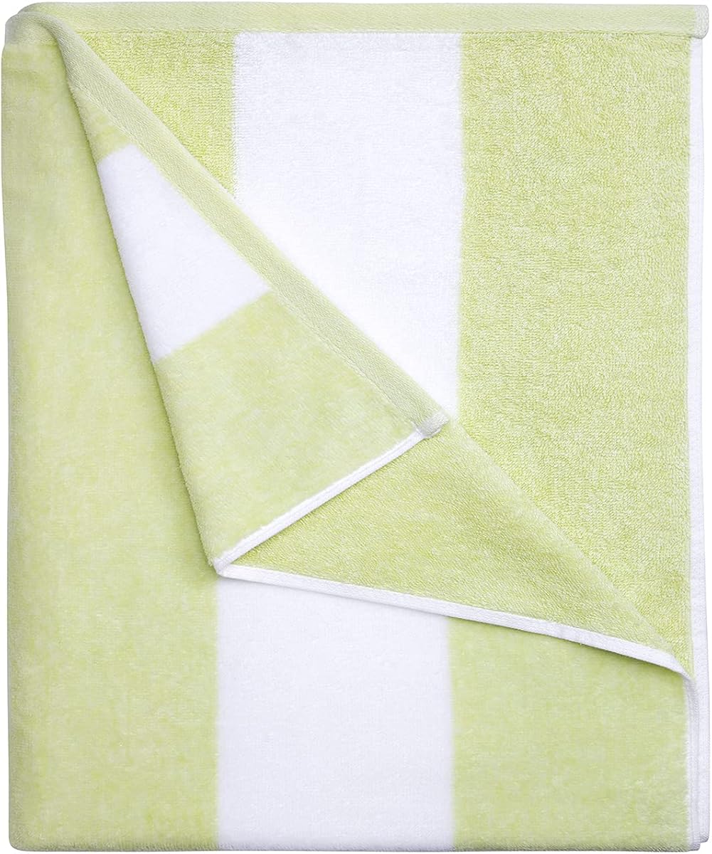 Cotton Oversized Beach Towel - Large 70 x 35 Inch Pool Towel, Aqua Striped Quick Dry Swimming Cabana Towel