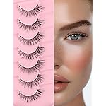 Eyelashes Natural Cat Eye Lashes 15mm Wispy Eyelashes Flared Fluffy Strip Lashes 0.1MM Thin Band False Eyelashes C Curl Lashes Siligli Eye Lashes Pack 7 Pair